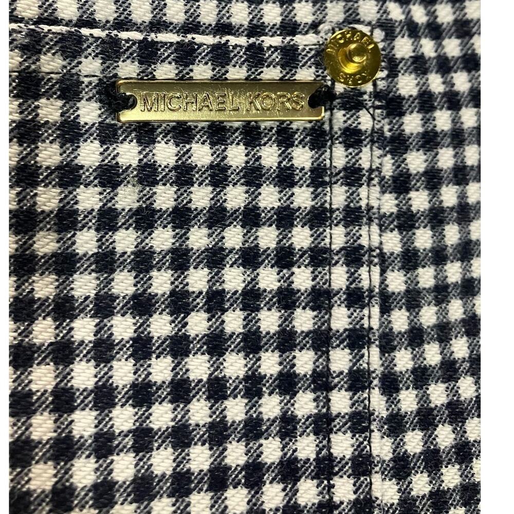 Michael Kors Womens Navy/White Checkered Skinny Pull-On High-Rise Pants | Size L - Picture 8 of 10